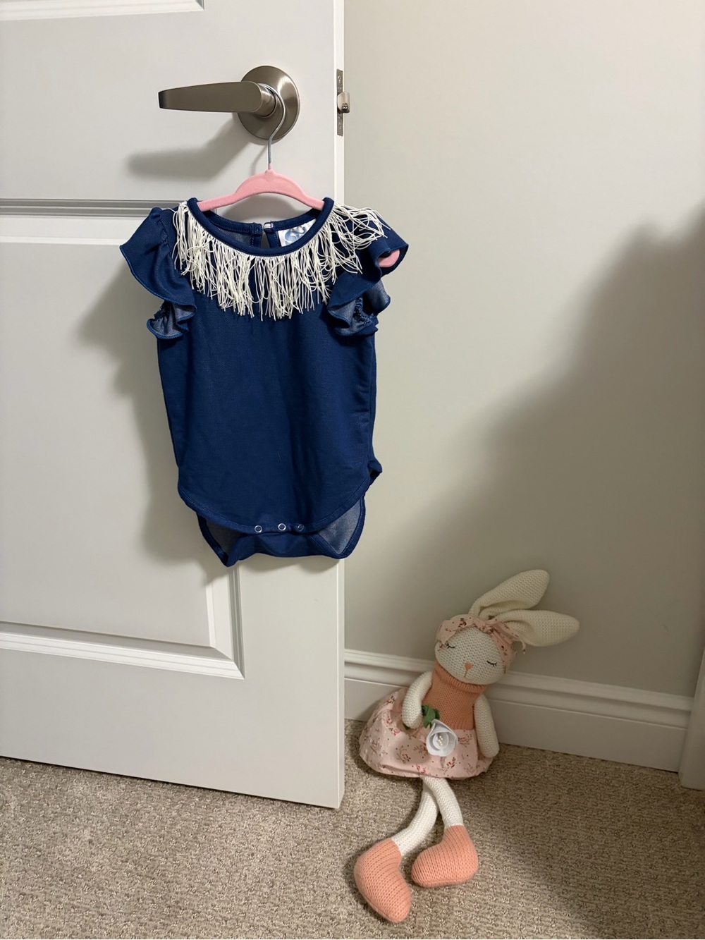 (5 for $35) Navy Fringe Ruffle Sleeve Baby Bodysuit